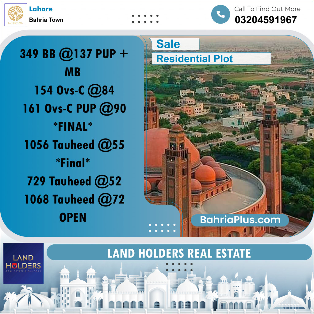 Residential Plot for Sale in Bahria Town, Lahore - (BP-223926)