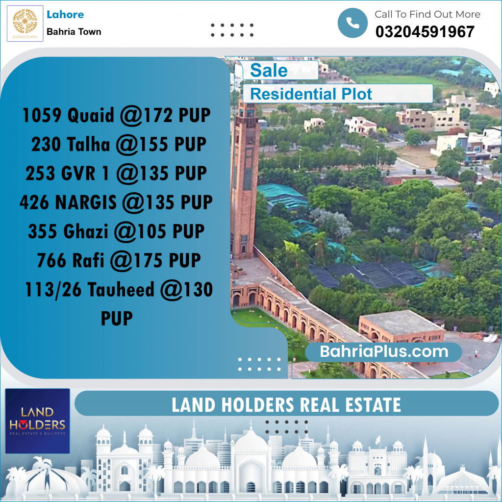 Residential Plot for Sale in Bahria Town, Lahore - (BP-223927)