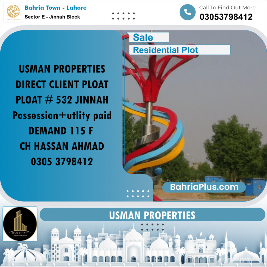 5 Marla Residential Plot for Sale in Sector E - Jinnah Block - Bahria Town, Lahore - (BP-223941)