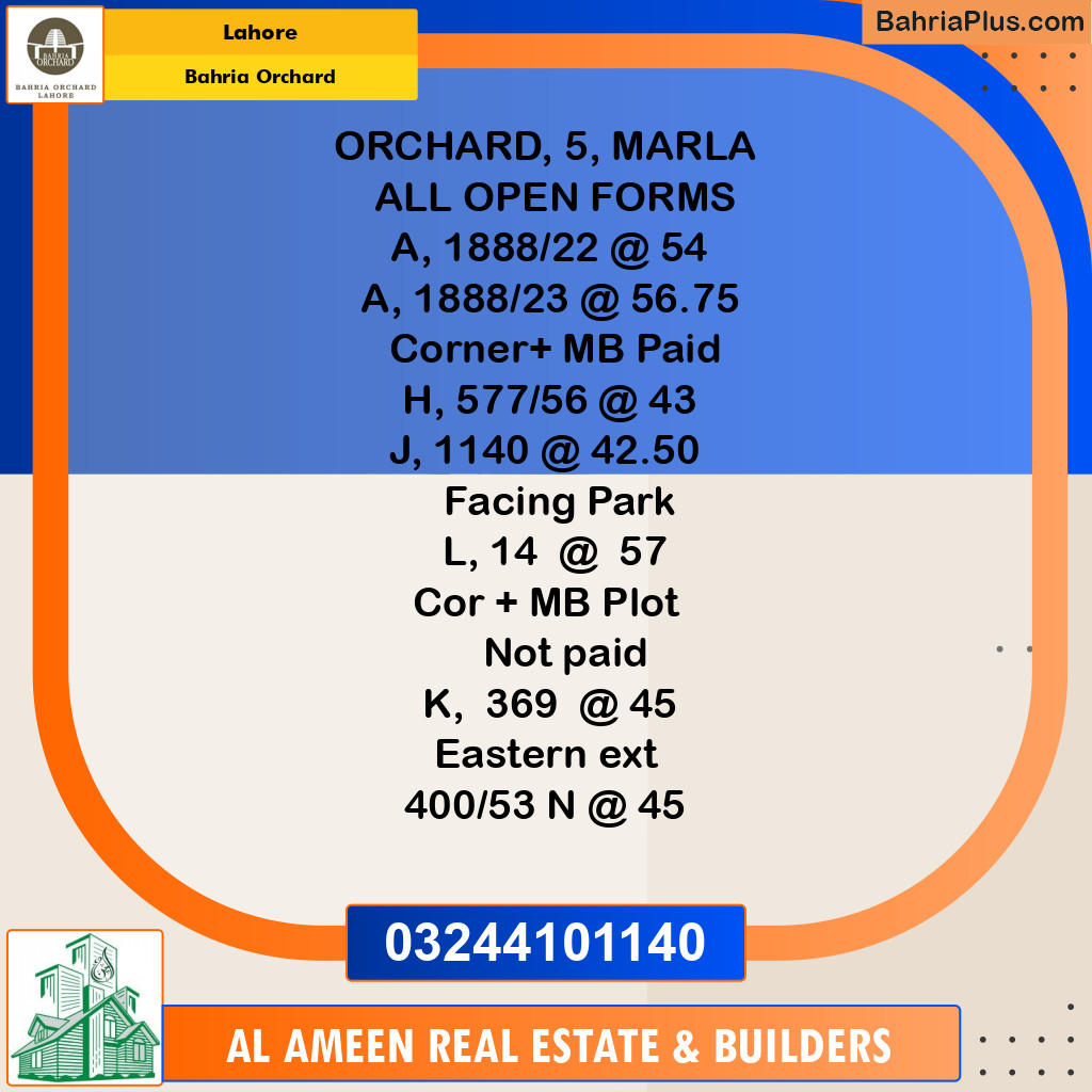 Residential Plot for Sale in Bahria Orchard, Lahore - (BP-223954)