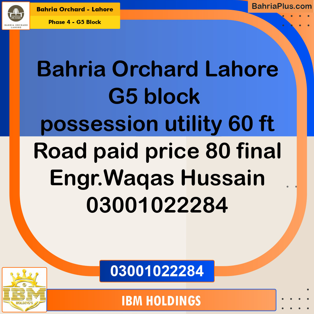 10 Marla Residential Plot for Sale in Phase 4 - G5 Block - Bahria Orchard, Lahore - (BP-223977)