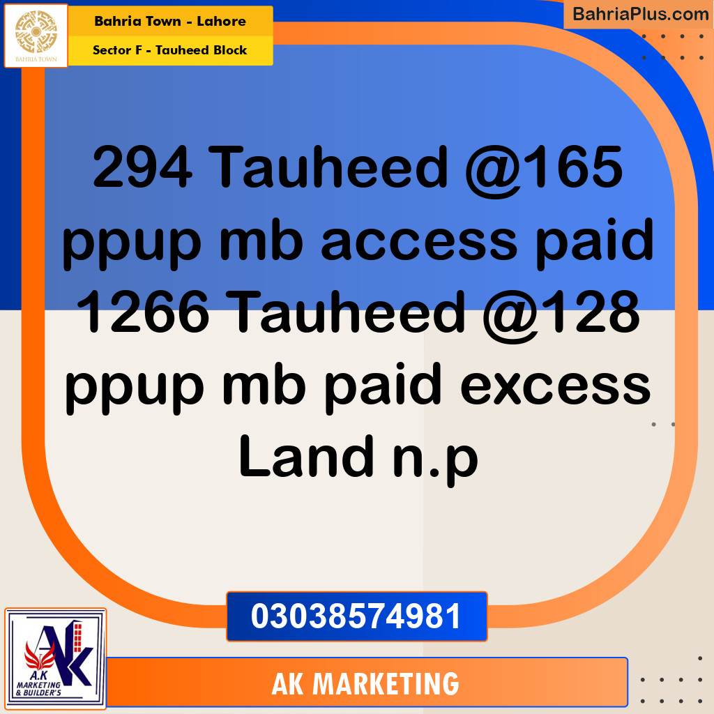 10 Marla Residential Plot for Sale in Sector F - Tauheed Block -  Bahria Town, Lahore - (BP-224009)