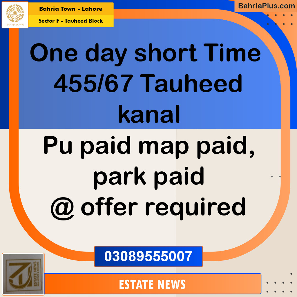 Residential Plot for Sale in Sector F - Tauheed Block -  Bahria Town, Lahore - (BP-224010)