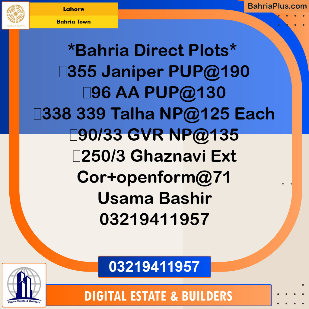 Residential Plot for Sale in Bahria Town, Lahore - (BP-224030)