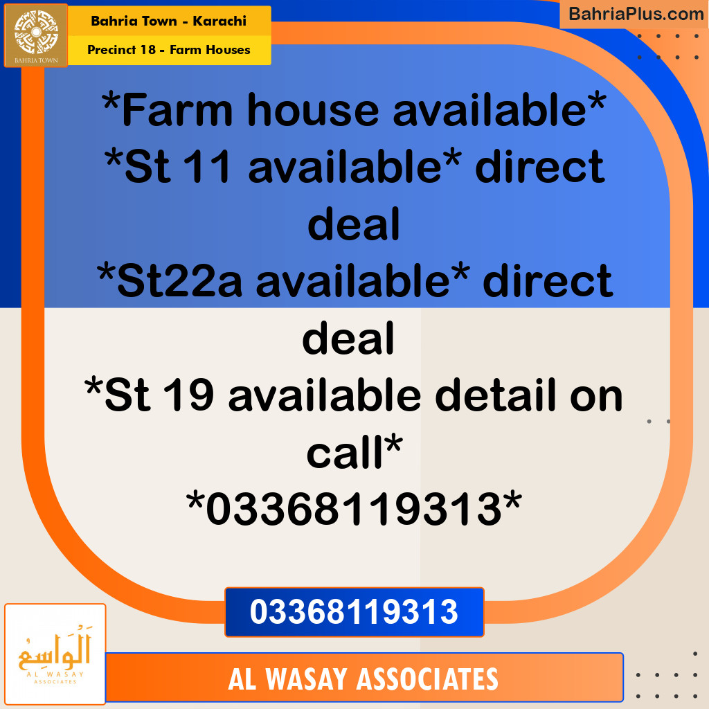 4086 Sq. Yards Residential Plot for Sale in Precinct 18 - Farm Houses -  Bahria Town, Karachi - (BP-224056)