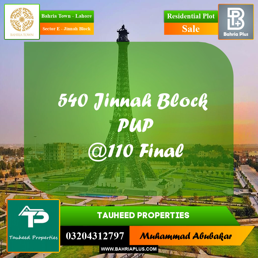 5 Marla Residential Plot for Sale in Sector E - Jinnah Block -  Bahria Town, Lahore - (BP-224082)