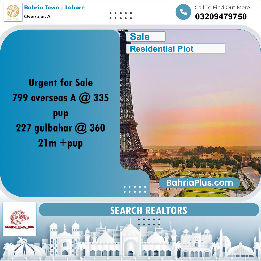 1 Kanal Residential Plot for Sale in Overseas A - Bahria Town, Lahore - (BP-224083)