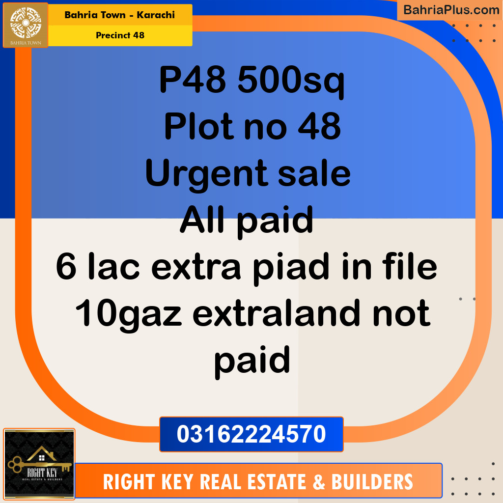 500 Sq. Yards Residential Plot for Sale in Precinct 48 - Bahria Town, Karachi - (BP-224096)