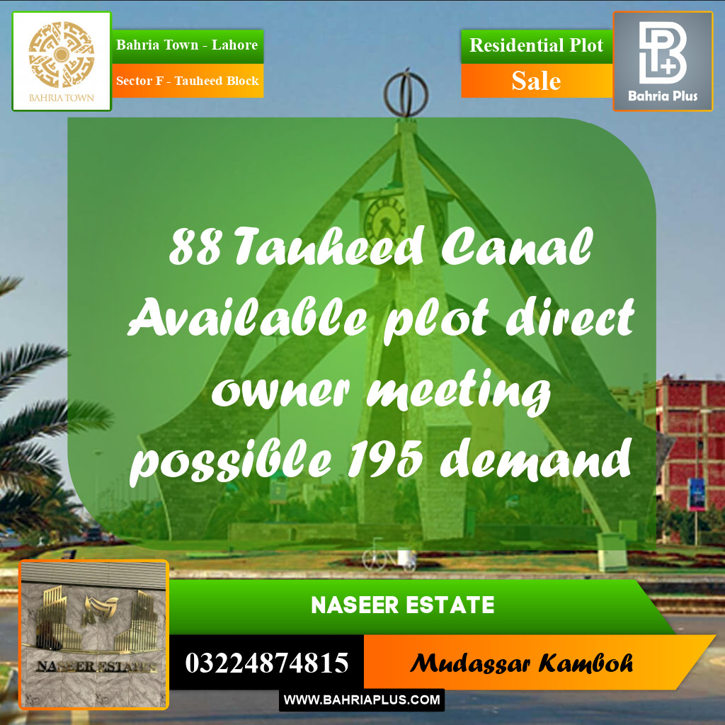 20 Marla Residential Plot for Sale in Sector F - Tauheed Block -  Bahria Town, Lahore - (BP-224135)
