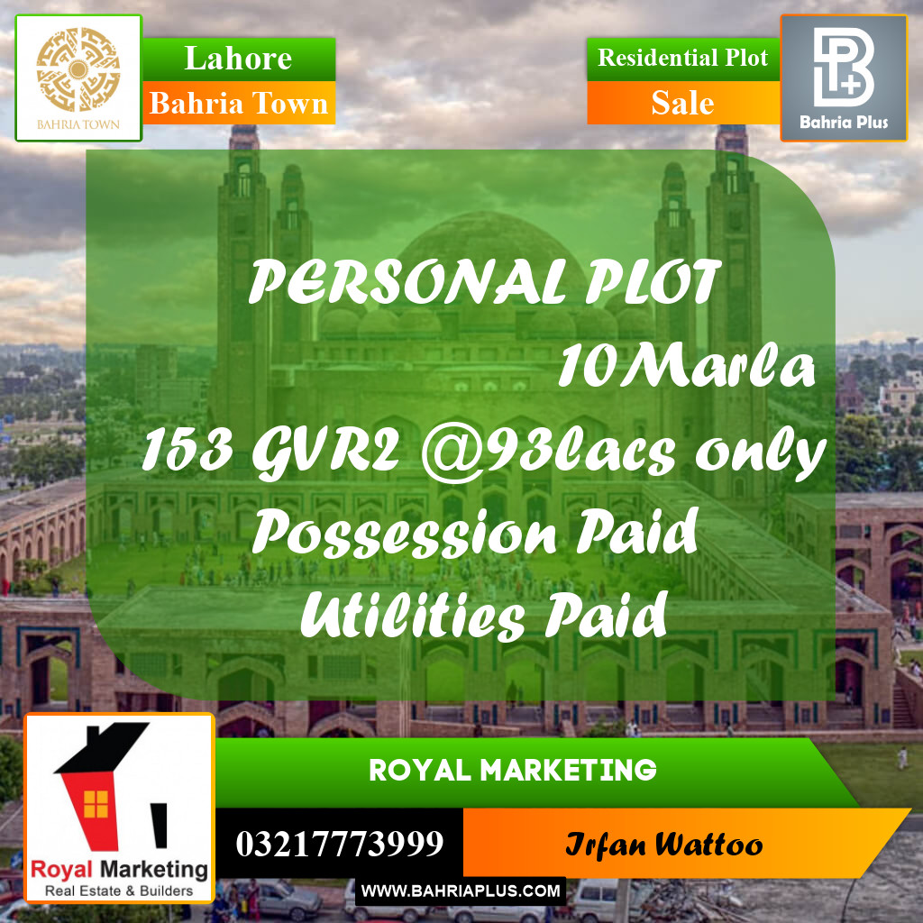Residential Plot for Sale in Bahria Town, Lahore - (BP-224162)