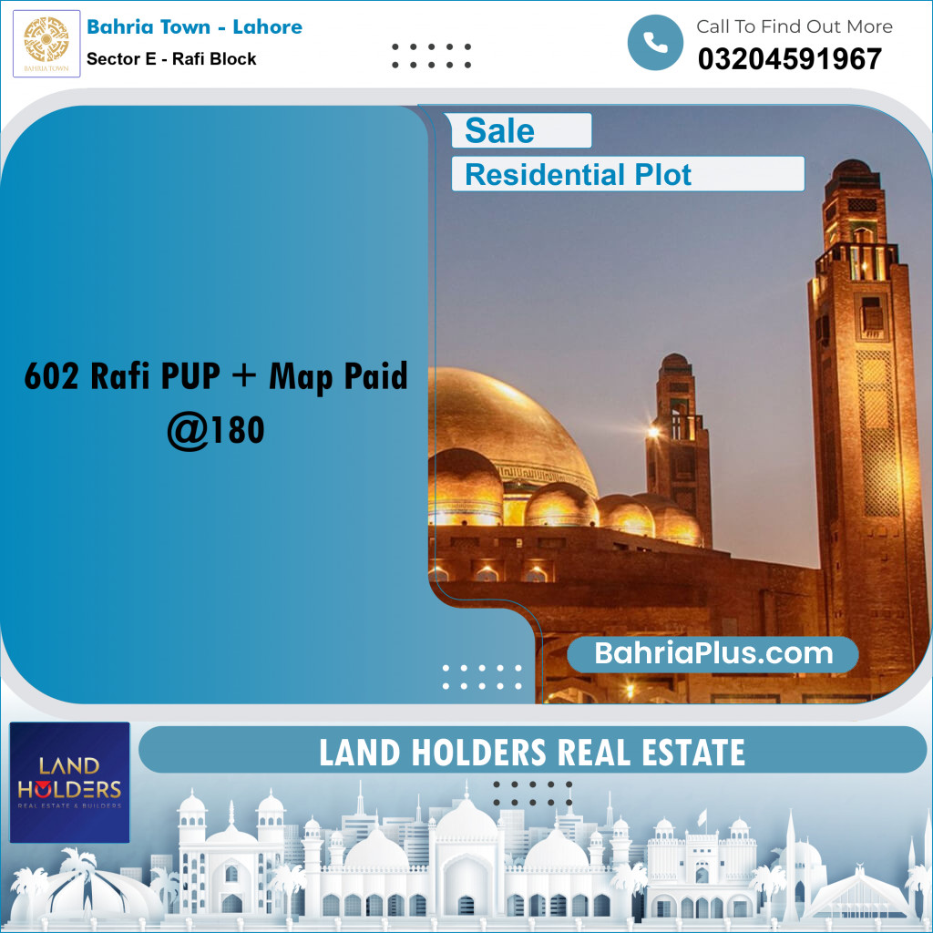 10 Marla Residential Plot for Sale in Sector E - Rafi Block - Bahria Town, Lahore - (BP-224167)