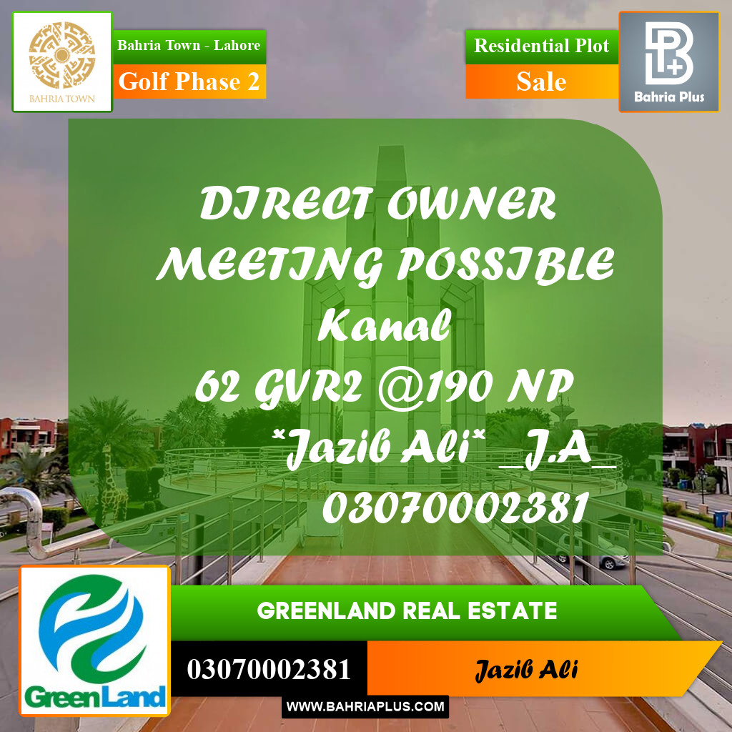 1 Kanal Residential Plot for Sale in Golf Phase 2 -  Bahria Town, Lahore - (BP-224168)