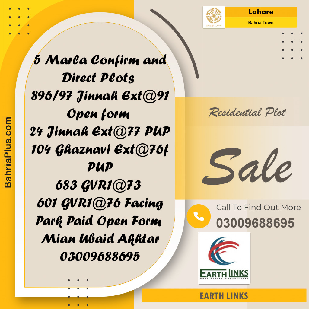 Residential Plot for Sale in Bahria Town, Lahore - (BP-224183)