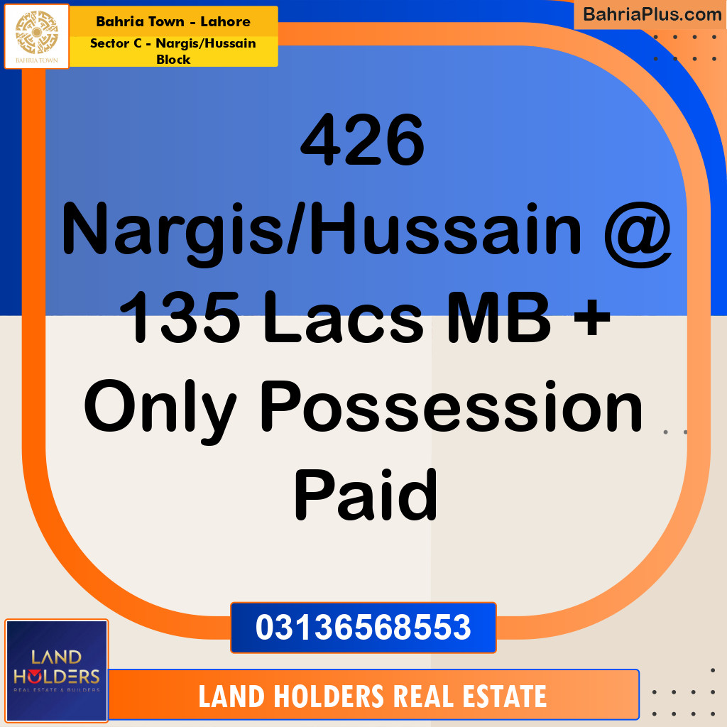 10 Marla Residential Plot for Sale in Sector C - Nargis/Hussain Block -  Bahria Town, Lahore - (BP-224189)