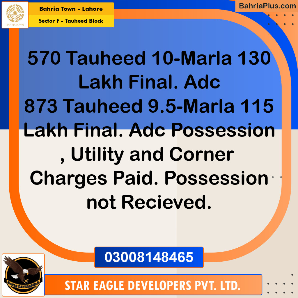 10 Marla Residential Plot for Sale in Sector F - Tauheed Block - Bahria Town, Lahore - (BP-224213)
