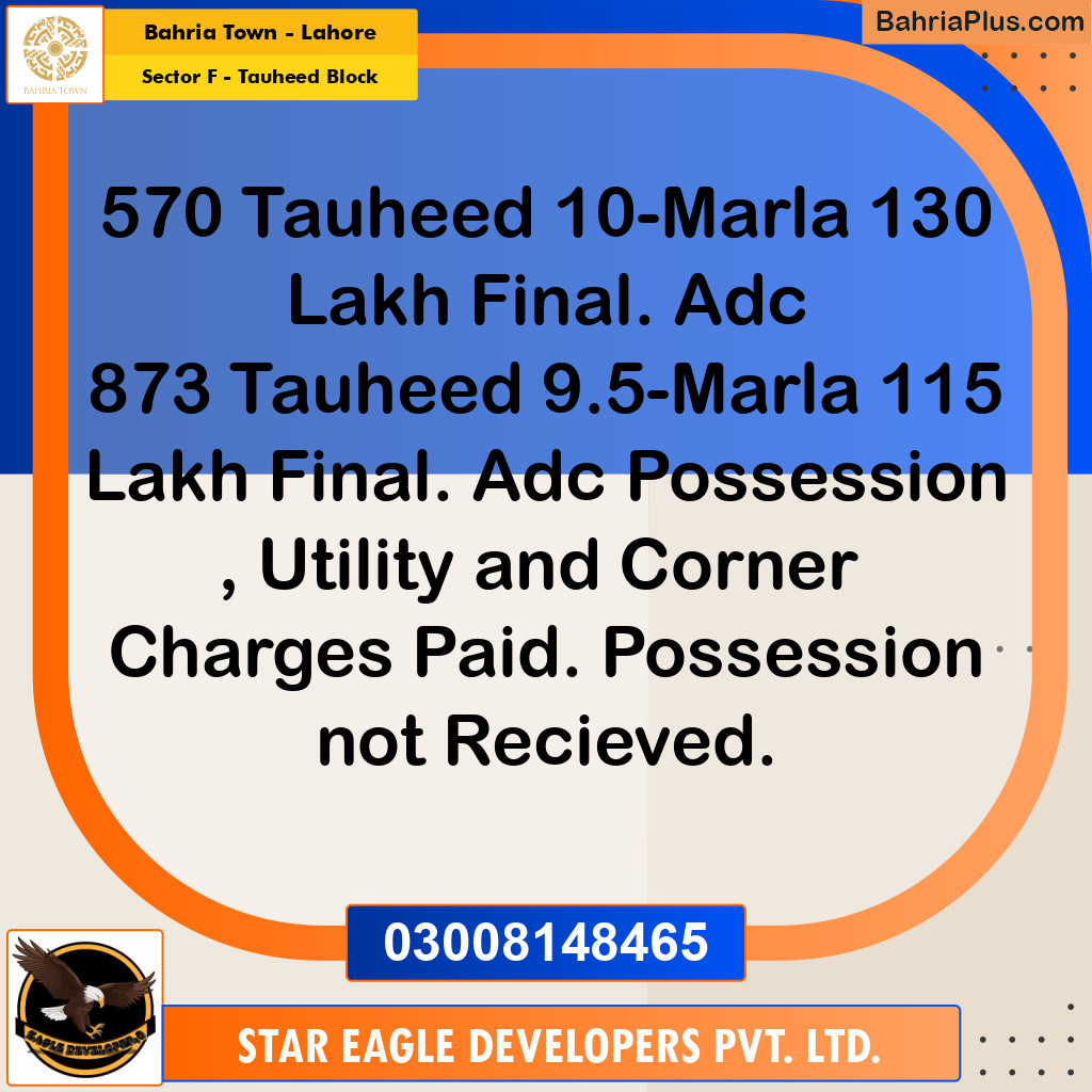 10 Marla Residential Plot for Sale in Sector F - Tauheed Block -  Bahria Town, Lahore - (BP-224213)