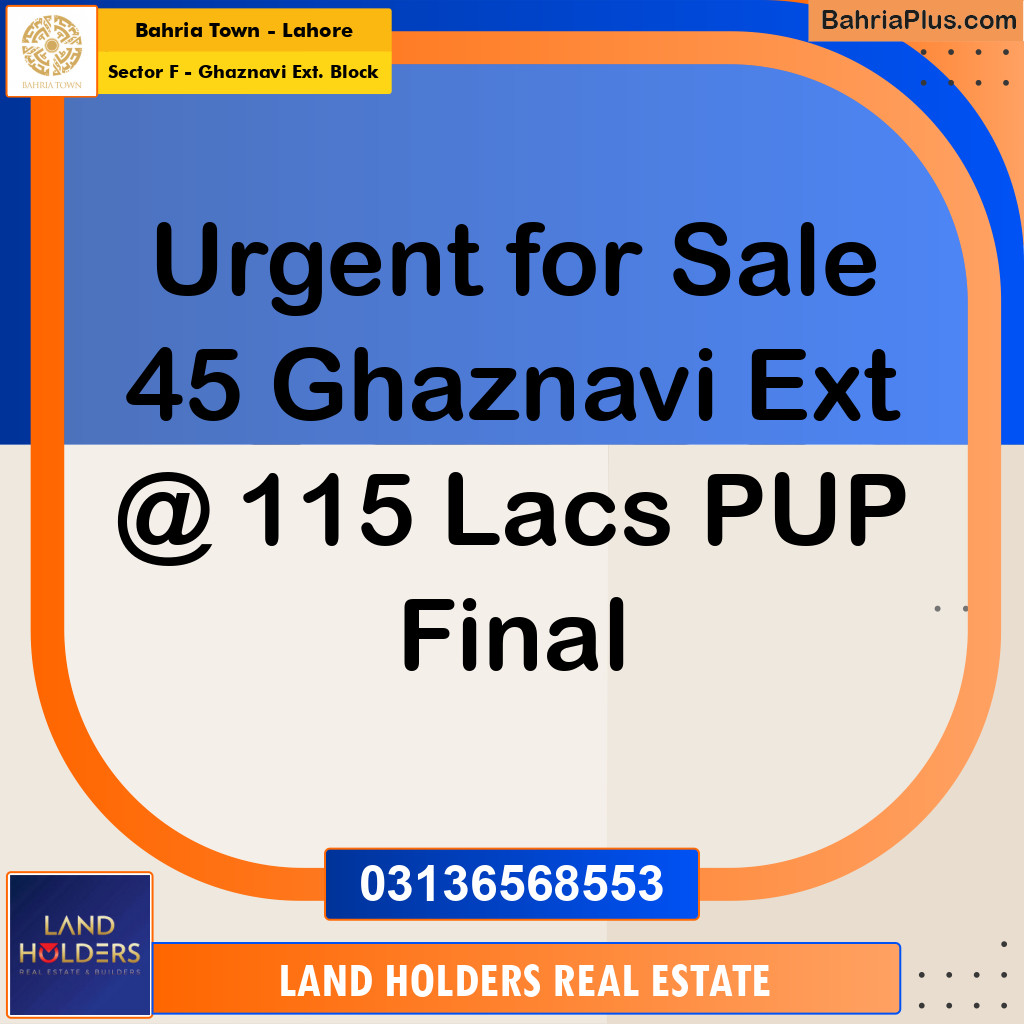 10 Marla Residential Plot for Sale in Sector F - Ghaznavi Ext. Block -  Bahria Town, Lahore - (BP-224221)