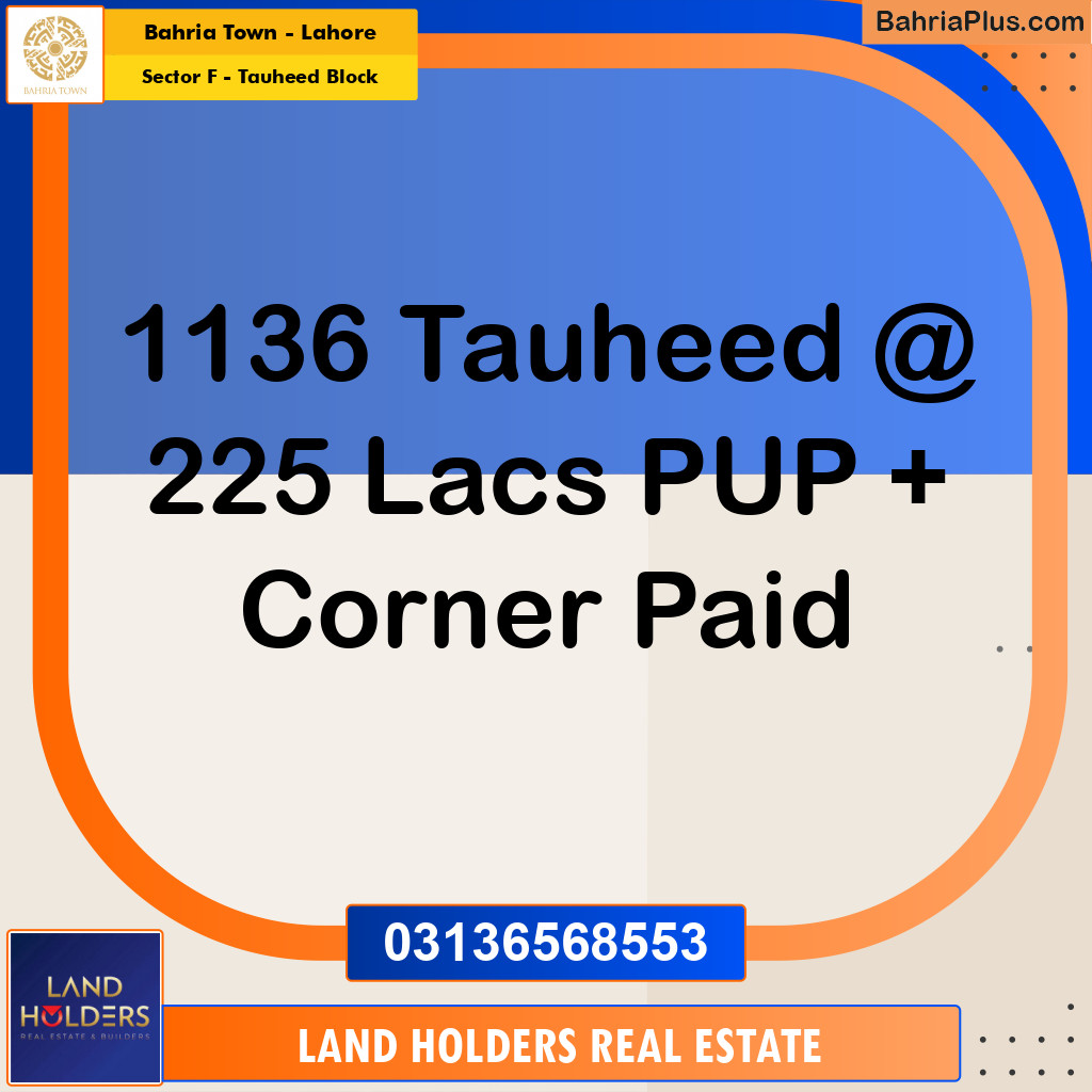 1 Kanal Residential Plot for Sale in Sector F - Tauheed Block -  Bahria Town, Lahore - (BP-224223)