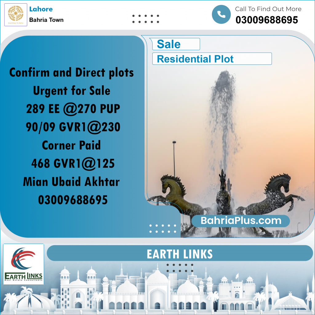 Residential Plot for Sale in Bahria Town, Lahore - (BP-224239)