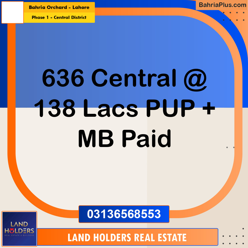 10 Marla Residential Plot for Sale in Phase 1 - Central District - Bahria Orchard, Lahore - (BP-224248)
