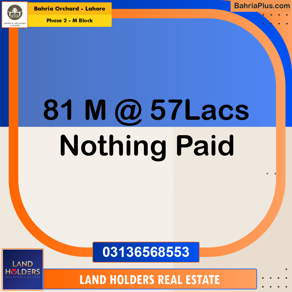 5 Marla Residential Plot for Sale in Phase 2 - M Block -  Bahria Orchard, Lahore - (BP-224261)