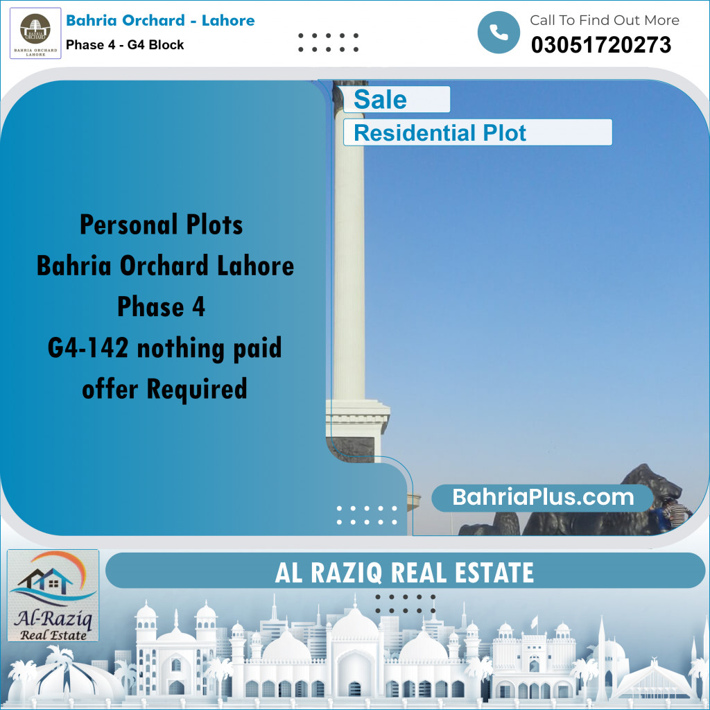 10 Marla Residential Plot for Sale in Phase 4 - G4 Block -  Bahria Orchard, Lahore - (BP-224301)