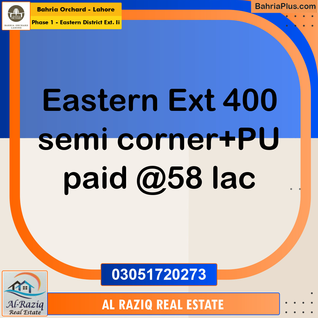 5 Marla Residential Plot for Sale in Phase 1 - Eastern District Ext. II -  Bahria Orchard, Lahore - (BP-224302)