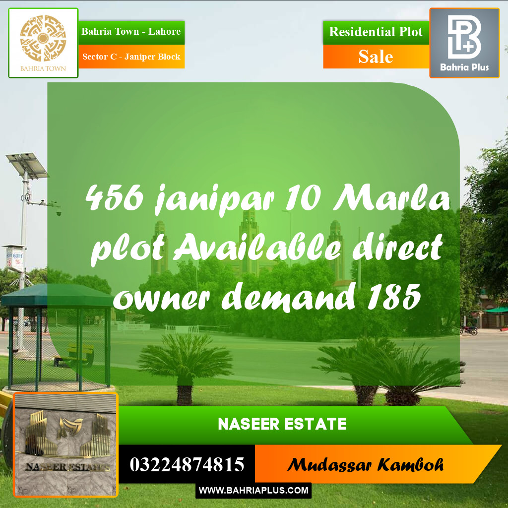 10 Marla Residential Plot for Sale in Sector C - Janiper Block - Bahria Town, Lahore - (BP-224357)