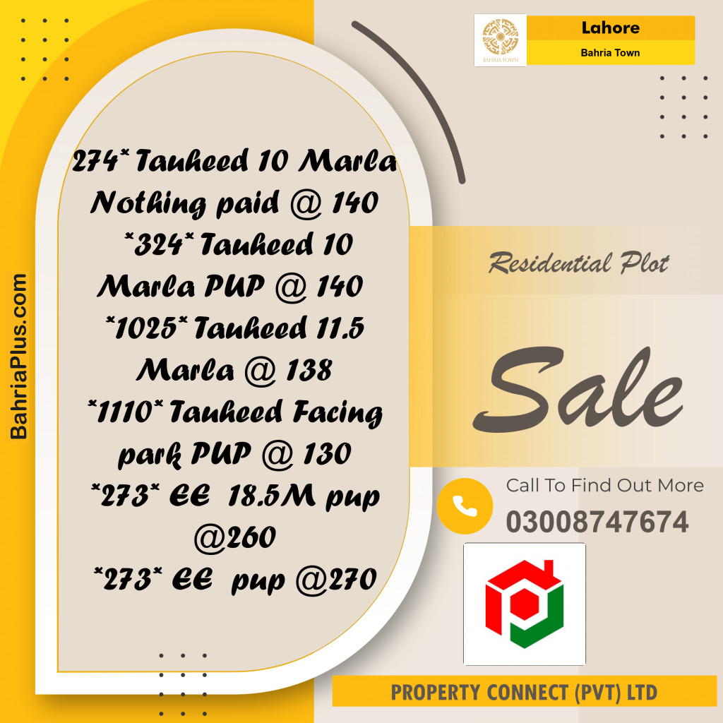 Residential Plot for Sale in Bahria Town, Lahore - (BP-224369)