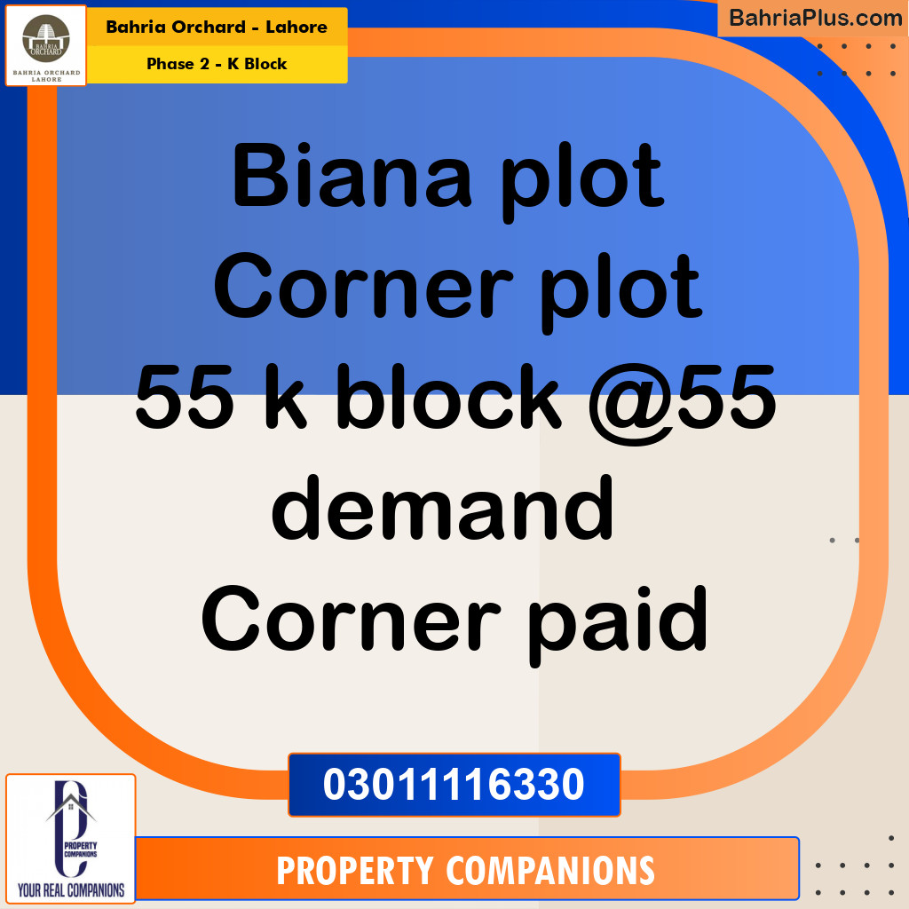 5 Marla Residential Plot for Sale in Phase 2 - K Block -  Bahria Orchard, Lahore - (BP-224390)