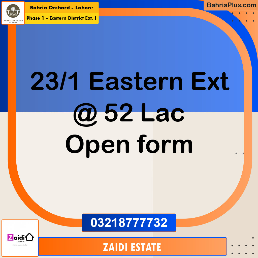 5 Marla Residential Plot for Sale in Phase 1 - Eastern District Ext. I - Bahria Orchard, Lahore - (BP-224409)