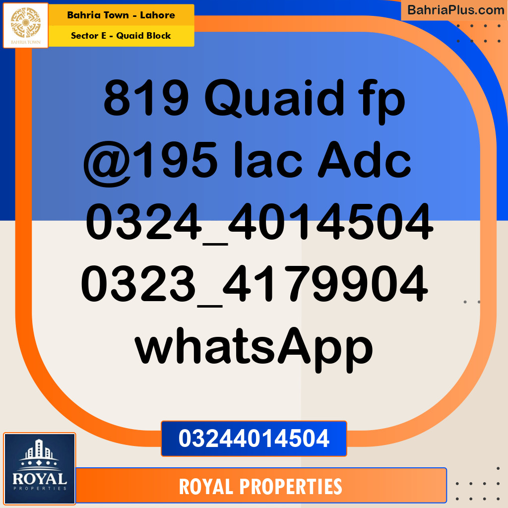 Residential Plot for Sale in Sector E - Quaid Block -  Bahria Town, Lahore - (BP-224419)