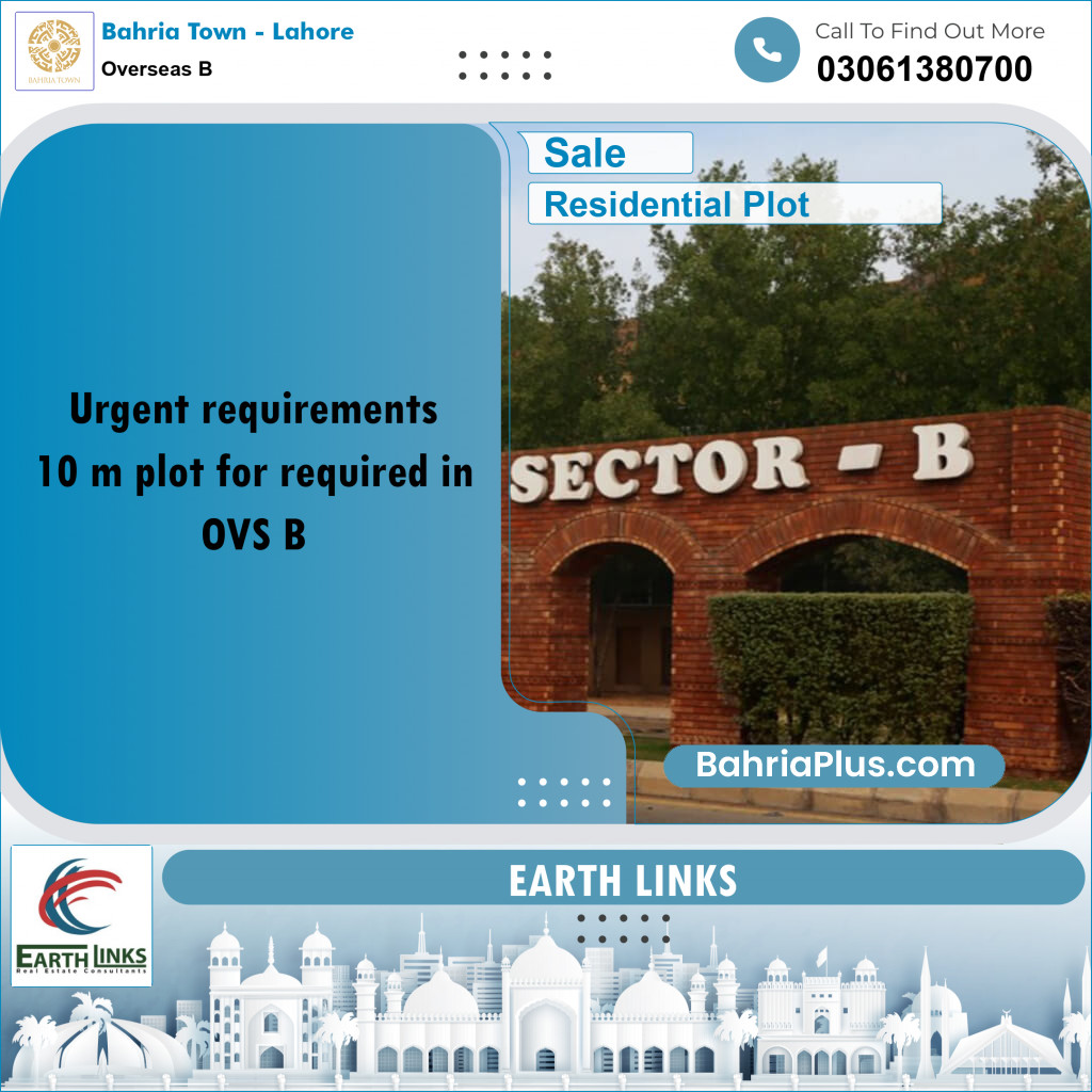 10 Marla Residential Plot for Sale in Overseas B -  Bahria Town, Lahore - (BP-224470)