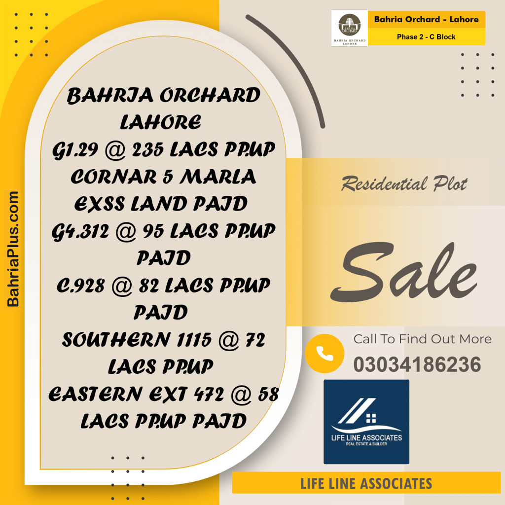 8 Marla Residential Plot for Sale in Phase 2 - C Block -  Bahria Orchard, Lahore - (BP-224488)