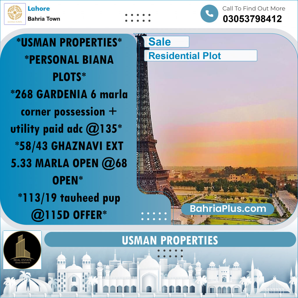 Residential Plot for Sale in Bahria Town, Lahore - (BP-224492)