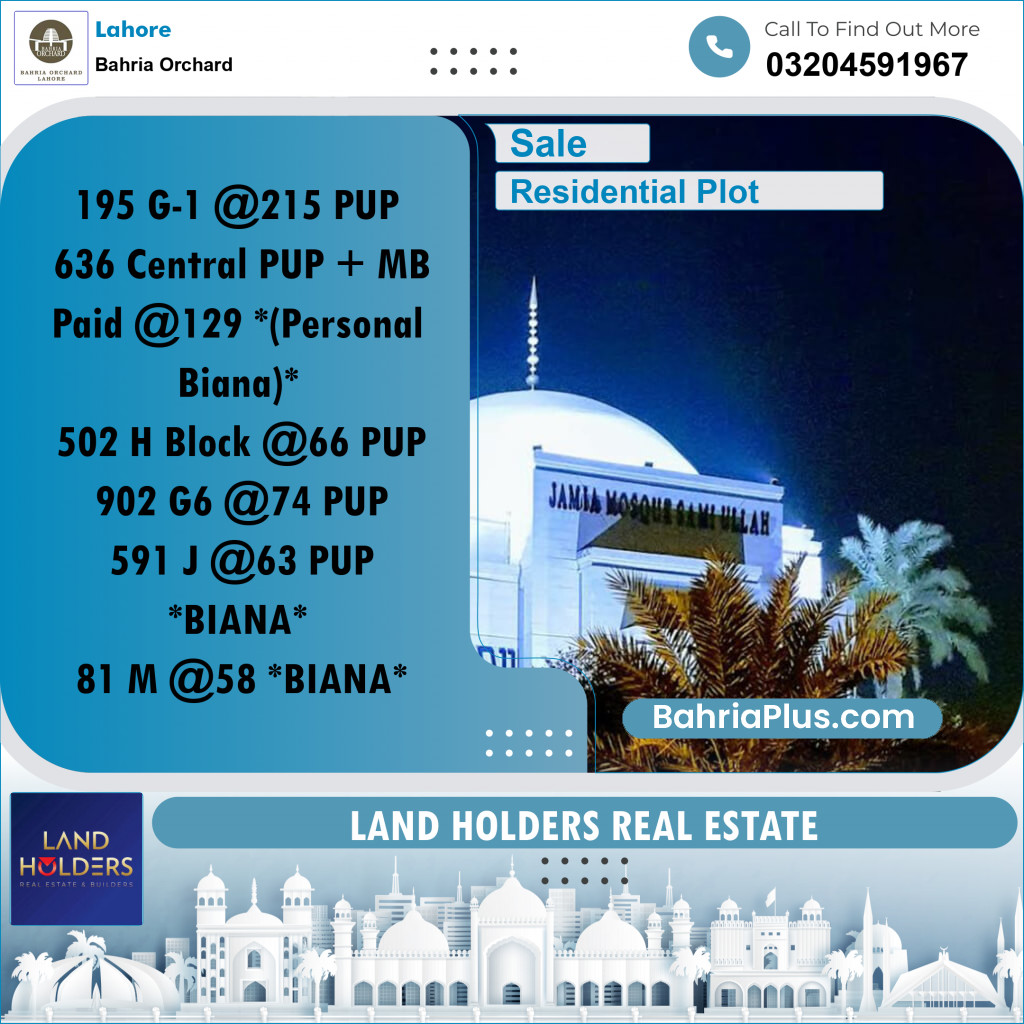 Residential Plot for Sale in Bahria Orchard, Lahore - (BP-224508)