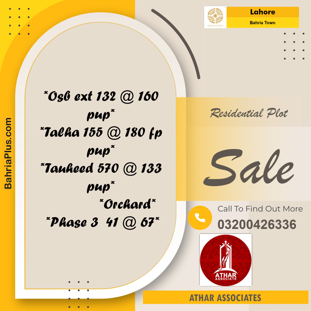 Residential Plot for Sale in Bahria Town, Lahore - (BP-224579)