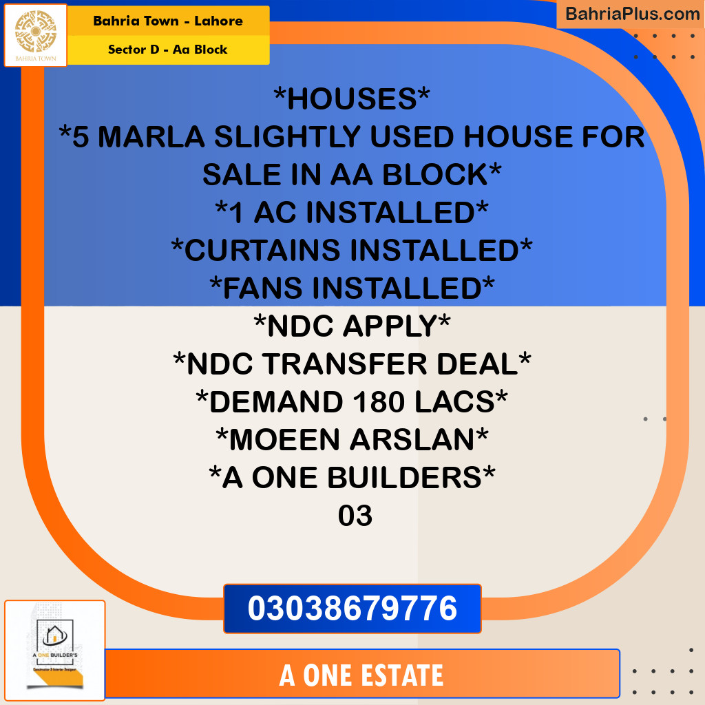 5 Marla Residential House for Sale in Sector D - AA Block - Bahria Town, Lahore - (BP-224591)
