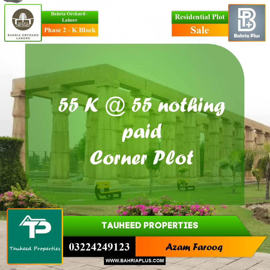 5 Marla Residential Plot for Sale in Phase 2 - K Block -  Bahria Orchard, Lahore - (BP-224624)