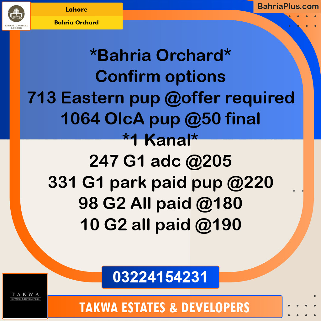 Residential Plot for Sale in Bahria Orchard, Lahore - (BP-224645)