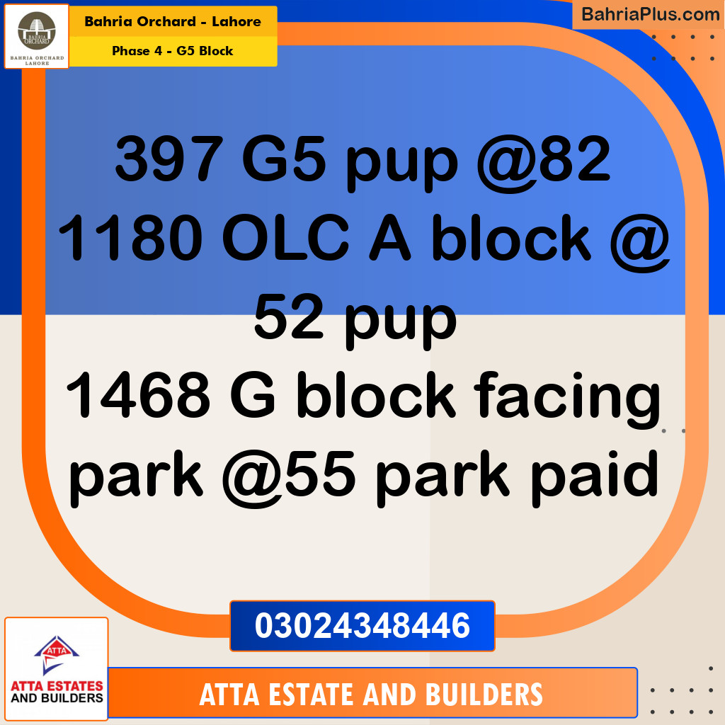 10 Marla Residential Plot for Sale in Phase 4 - G5 Block -  Bahria Orchard, Lahore - (BP-224677)