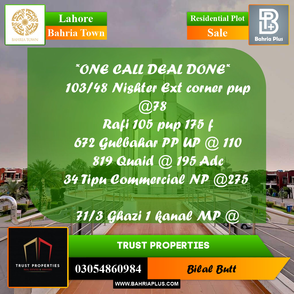 Residential Plot for Sale in Bahria Town, Lahore - (BP-224692)