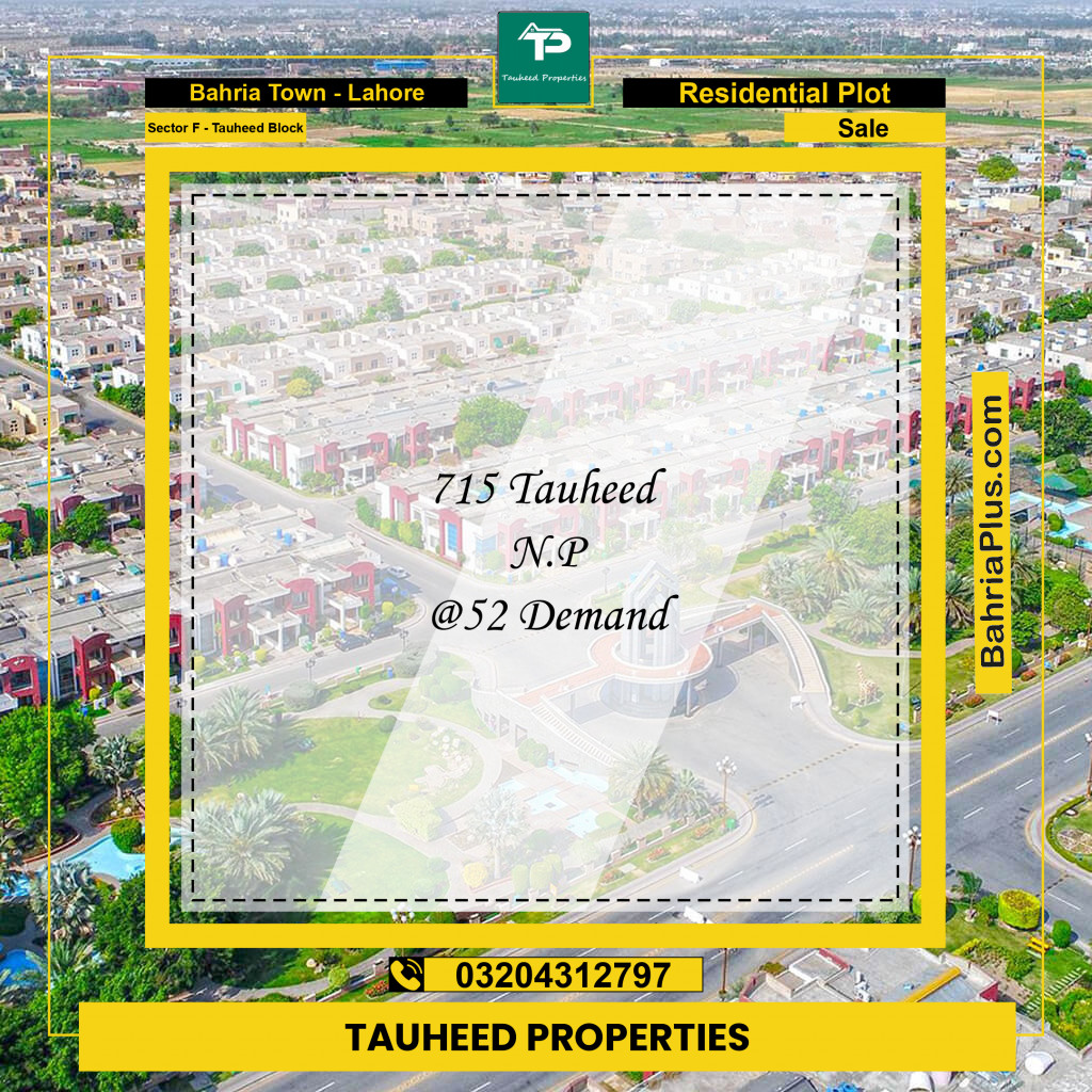 5 Marla Residential Plot for Sale in Sector F - Tauheed Block - Bahria Town, Lahore - (BP-224775)