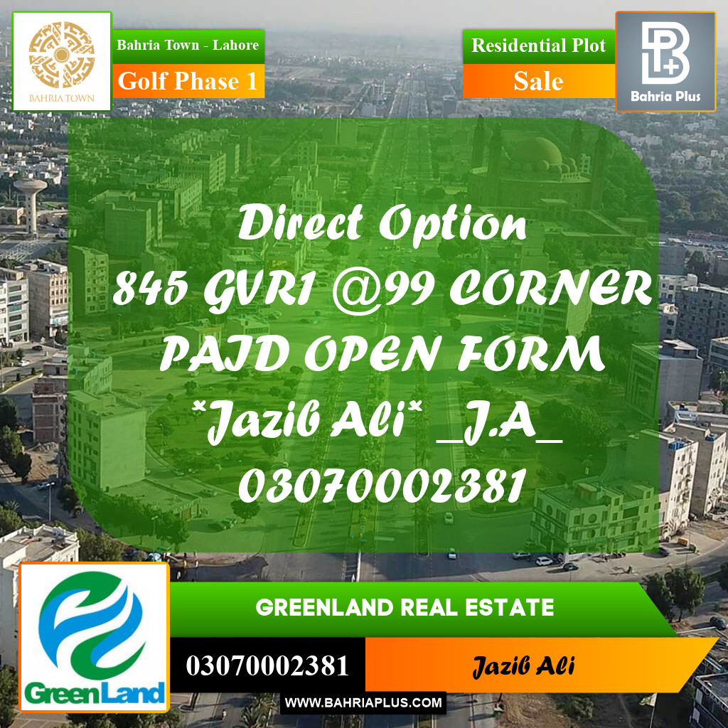 10 Marla Residential Plot for Sale in Golf Phase 1 - Bahria Town, Lahore - (BP-224807)