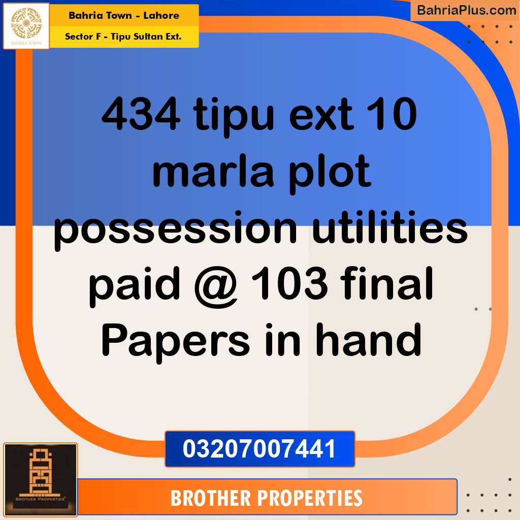 10 Marla Residential Plot for Sale in Sector F - Tipu Sultan Ext. -  Bahria Town, Lahore - (BP-224808)