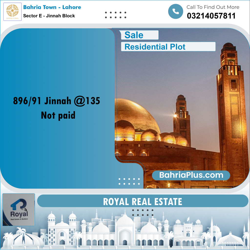 Residential Plot for Sale in Sector E - Jinnah Block - Bahria Town, Lahore - (BP-224825)