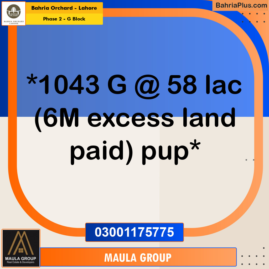 6 Marla Residential Plot for Sale in Phase 2 - G Block -  Bahria Orchard, Lahore - (BP-224855)