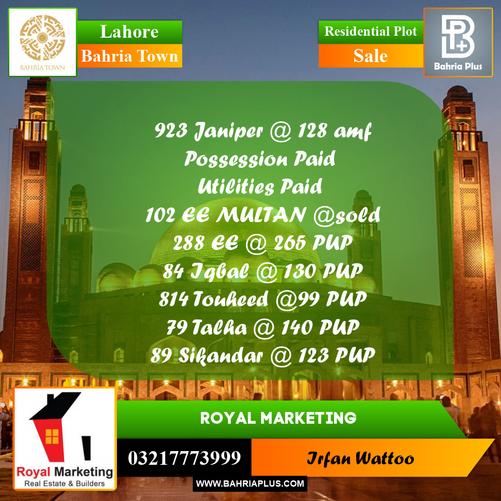 Residential Plot for Sale in Bahria Town, Lahore - (BP-224856)