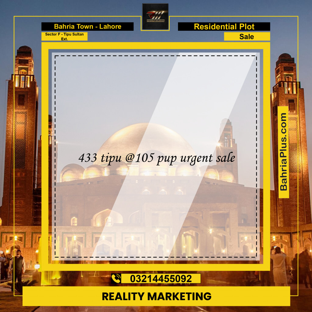 10 Marla Residential Plot for Sale in Sector F - Tipu Sultan Ext. -  Bahria Town, Lahore - (BP-224883)