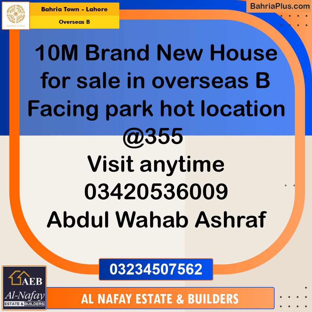 10 Marla Residential House for Sale in Overseas B - Bahria Town, Lahore - (BP-224893)